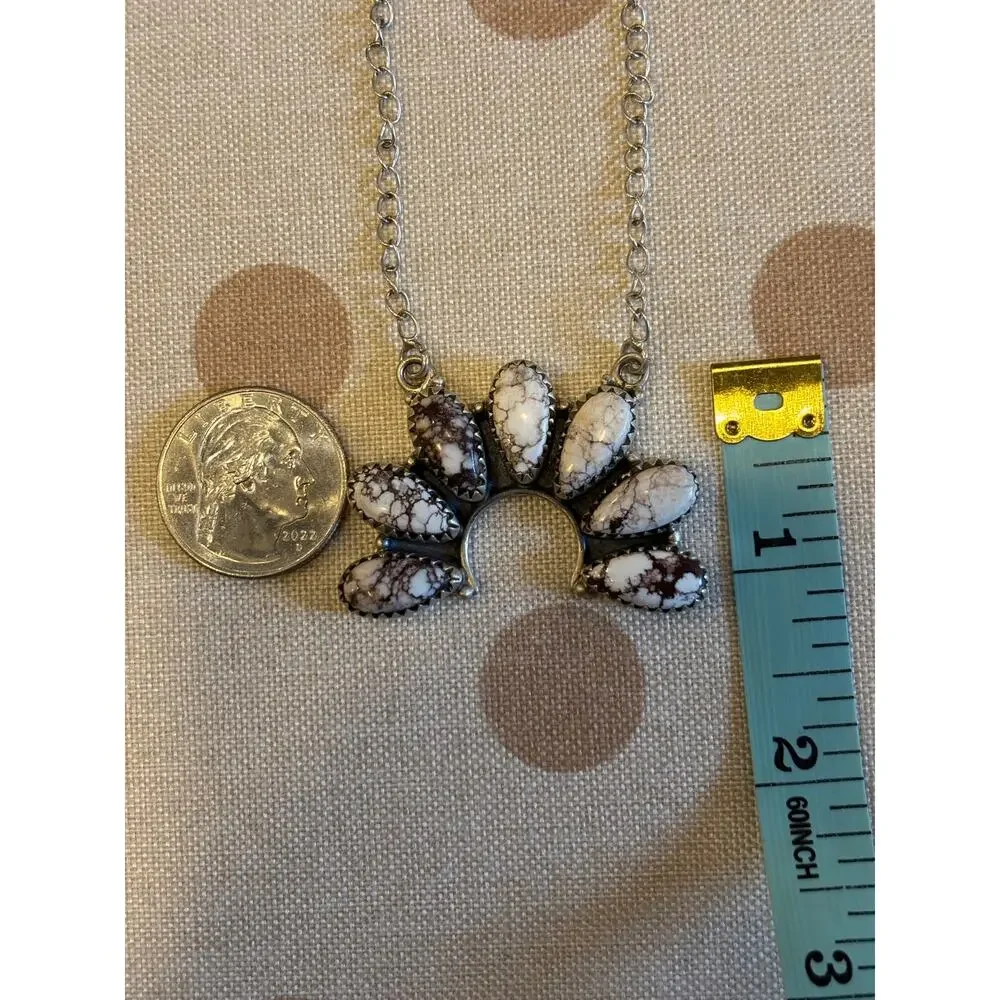 Large White Horse Half Cluster Necklace Sterling Silver | Southwestern Naja